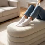 Taburet tapitat Puffo cu spatiu de depozitare, velur, 100x42x42 cm, crem Mob360 - imagine 2