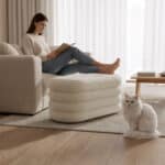 Taburet tapitat Puffo cu spatiu de depozitare, velur, 100x42x42 cm, crem Mob360 - imagine 3