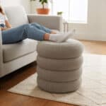 Taburet tapitat Snuggo cu spatiu de depozitare, velur, diametru 42 cm, inaltime 45 cm, maro mocha Mob360 - imagine 2