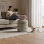 Taburet tapitat Snuggo cu spatiu de depozitare, velur, diametru 42 cm, inaltime 45 cm, maro mocha Mob360 - imagine 4