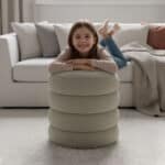 Taburet tapitat Snuggo cu spatiu de depozitare, velur, diametru 42 cm, inaltime 45 cm, maro mocha Mob360 - imagine 5