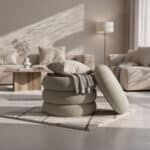 Taburet tapitat Snuggo cu spatiu de depozitare, velur, diametru 42 cm, inaltime 45 cm, maro mocha Mob360 - imagine 9