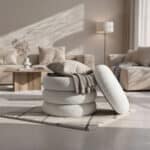 Taburet tapitat Snuggo cu spatiu de depozitare, velur, diametru 42 cm, inaltime 45 cm, alb Mob360 - imagine 2