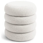 Taburet tapitat Snuggo cu spatiu de depozitare, velur, diametru 42 cm, inaltime 45 cm, alb Mob360