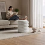 Taburet tapitat Snuggo cu spatiu de depozitare, velur, diametru 42 cm, inaltime 45 cm, alb Mob360 - imagine 6