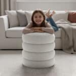 Taburet tapitat Snuggo cu spatiu de depozitare, velur, diametru 42 cm, inaltime 45 cm, alb Mob360 - imagine 7