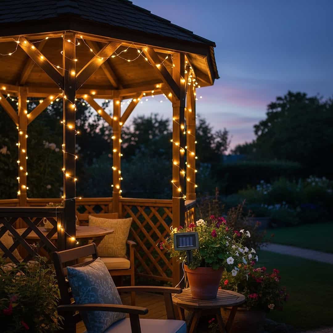 SOL-6031-2 Instalatie luminoasa solara exterior 100 LED alb cald, cablu 12 m, 8 moduri iluminare, IP44, negru Mob360 - imagine 1