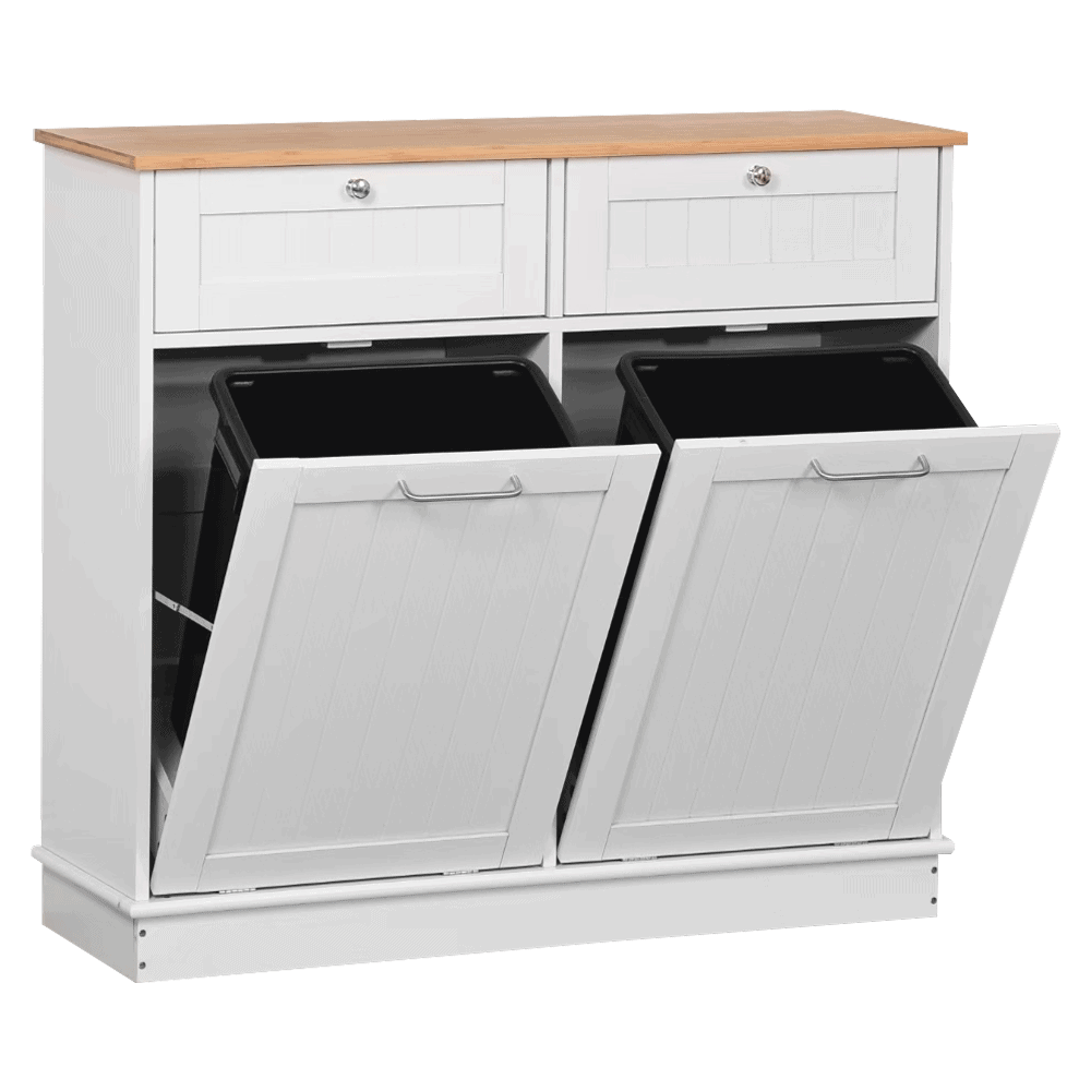 delins-skrinka-biela-typ2-04-dod Dulap basculant cu coş de gunoi, alb/bambus, DELINS TYP 2 - imagine 1