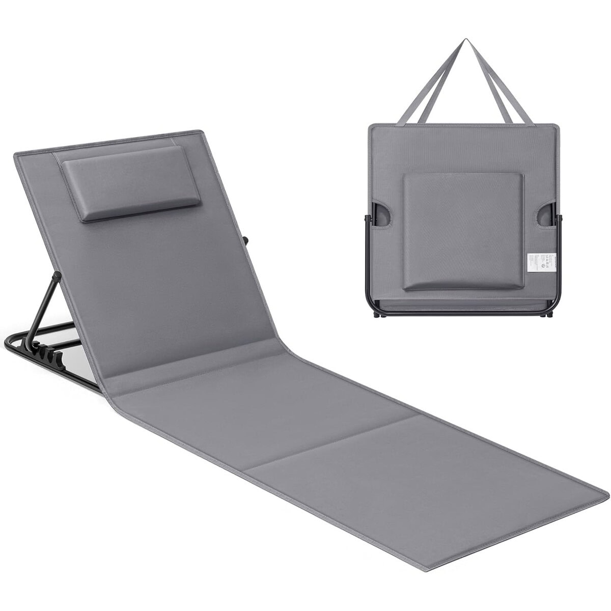 gcb151g01 Sezlong plaja pliabil, spatar reglabil in 4 pozitii, tetiera, buzunar depozitare, 158x55 cm, gri Mob360 - imagine 1