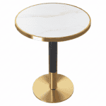 Masă de sufragerie bistro, marmură albă/negru/aur, diametru 80 cm, OREN