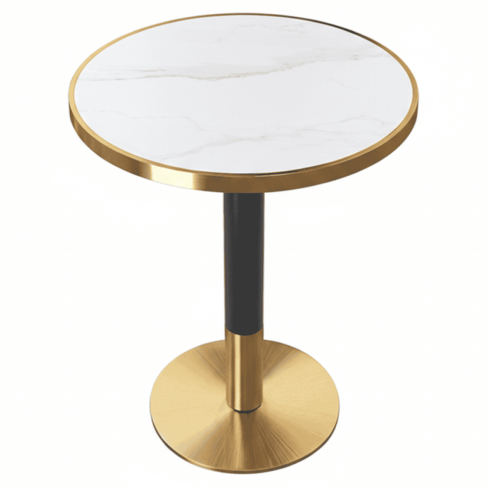 oren-stolik-biela-zlata-1 Masă de sufragerie bistro, marmură albă/negru/aur, diametru 80 cm, OREN - imagine 1