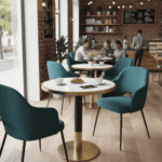 Masă de sufragerie bistro, marmură albă/negru/aur, diametru 80 cm, OREN - imagine 2