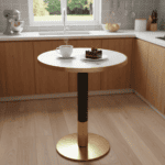 Masă de sufragerie bistro, marmură albă/negru/aur, diametru 80 cm, OREN - imagine 3