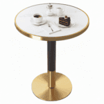 Masă de sufragerie bistro, marmură albă/negru/aur, diametru 80 cm, OREN - imagine 4