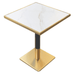 Masă de sufragerie bistro, marmură albă/negru/aur, 70x70 cm, PRESTON