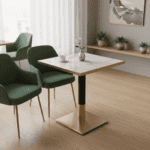 Masă de sufragerie bistro, marmură albă/negru/aur, 70x70 cm, PRESTON - imagine 2