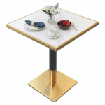 Masă de sufragerie bistro, marmură albă/negru/aur, 70x70 cm, PRESTON - imagine 3