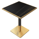 Masă de sufragerie bistro, marmură negră/negru/aur, 70x70 cm, PRESTON