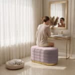 Bancheta tip puf cu depozitare, tapiterie velur, 80x42x42 cm, roz pudrat Mob360 - imagine 6