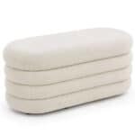 Taburet tapitat Puffo cu spatiu de depozitare, velur, 100x42x42 cm, crem Mob360