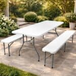 Set masa cu 2 banci pliabile tip valiza pentru gradina, camping, terase, 180x72x75cm Mob360