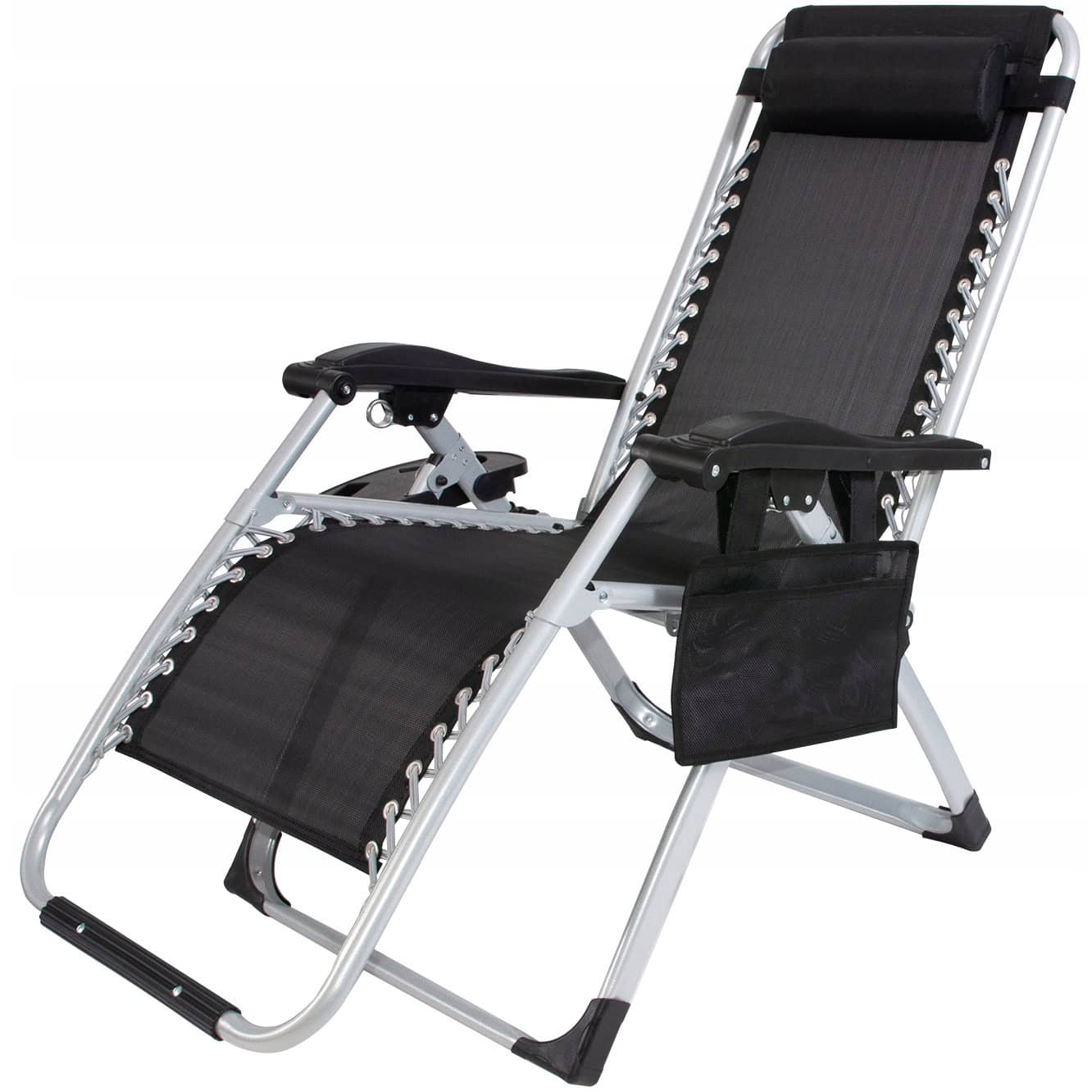 sezlong-4 Sezlong pliabil gravitate zero, 175x65 cm, cu masuta si buzunar organizator, 120 kg, negru Mob360 - imagine 1