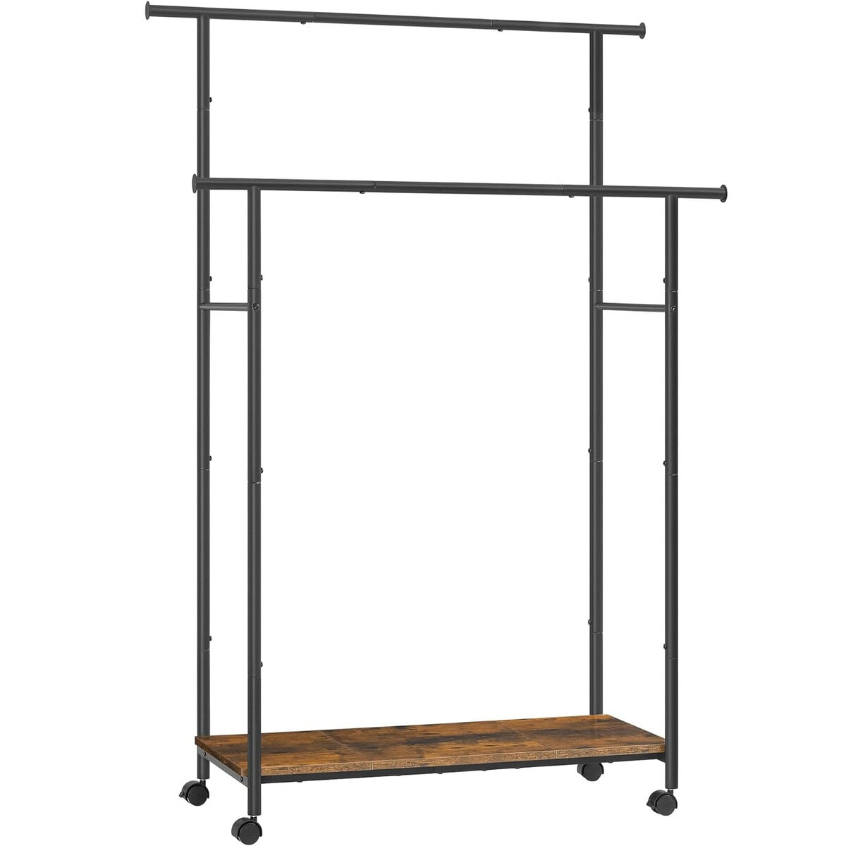01-20 Suport pentru haine dublu cu 2 sine de agatat si polita inferioara, pe roti, 40x99x157 cm, negru Mob360 - imagine 1