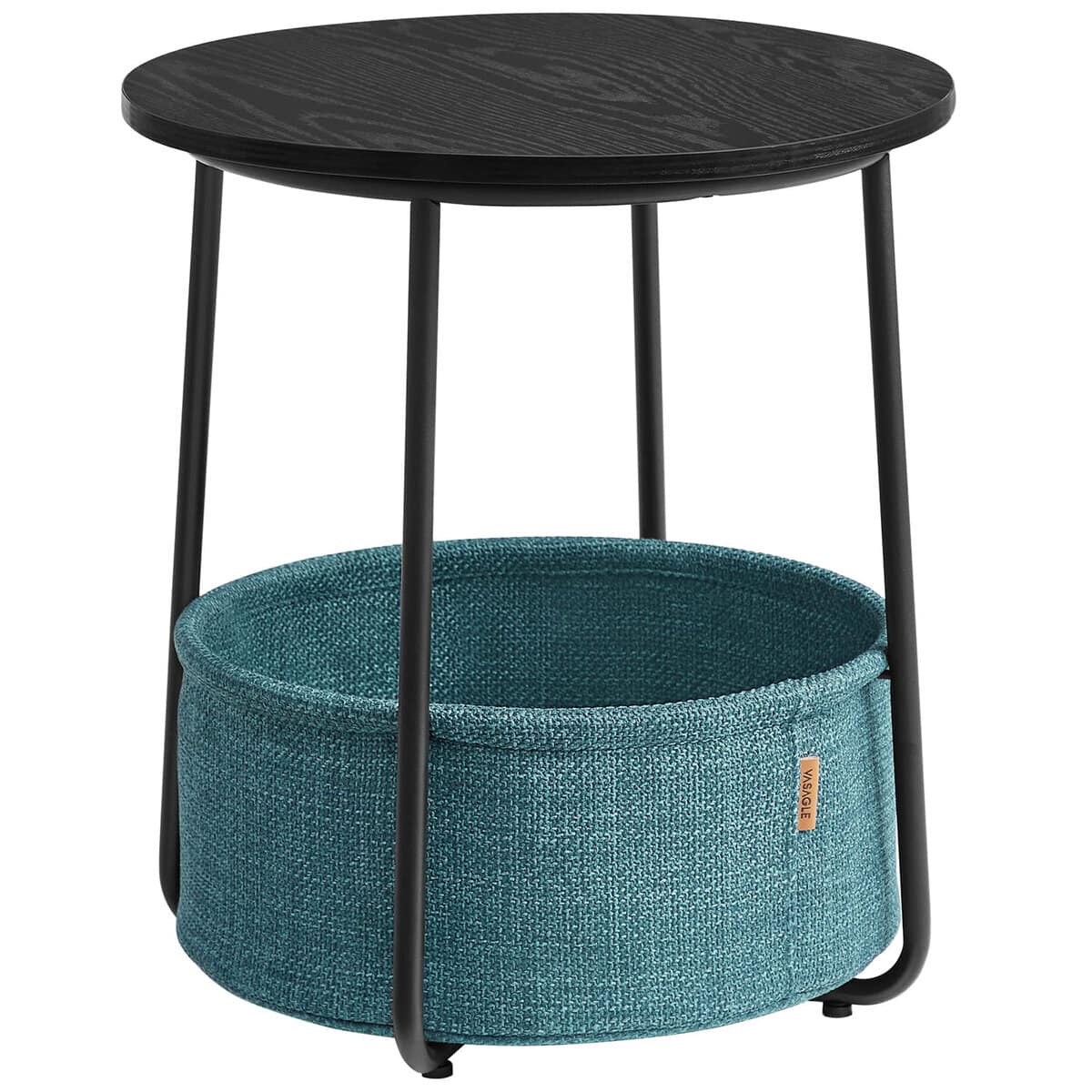 01-28 VASAGLE Masuta de cafea rotunda cu cos de stofa, stil modern, 45x50cm, negru cu turcoaz inchis Mob360 - imagine 1