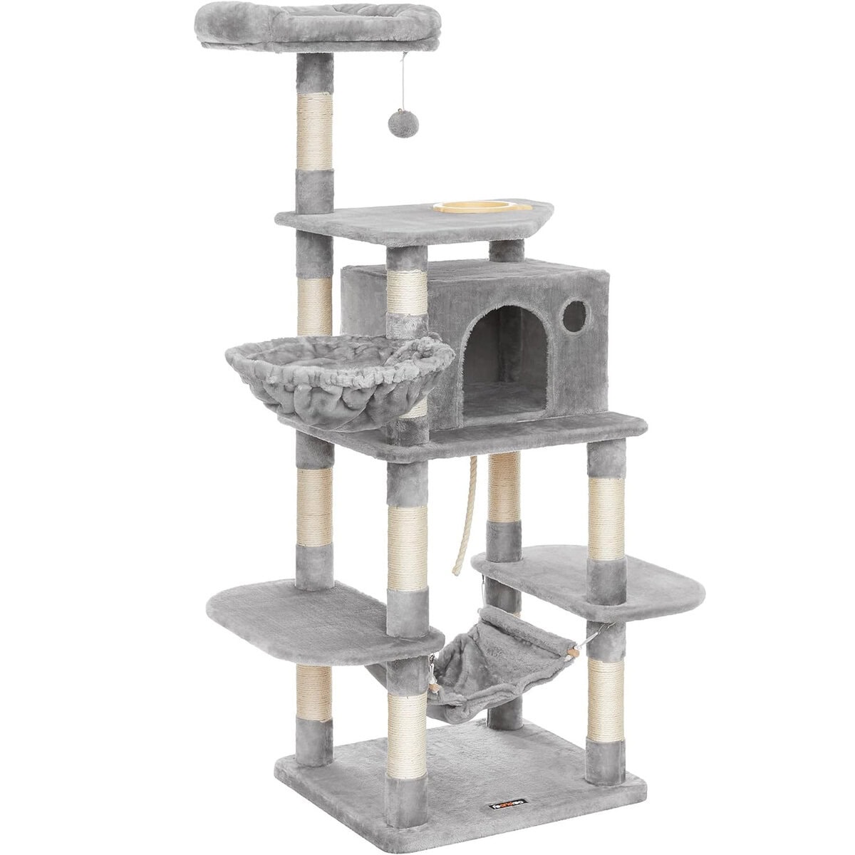 01-57 FEANDREA Ansamblu de joaca pentru pisici, tip copac, cu culcus si ascunzatoare, 55x50x164cm, gri deschis Mob360 - imagine 1