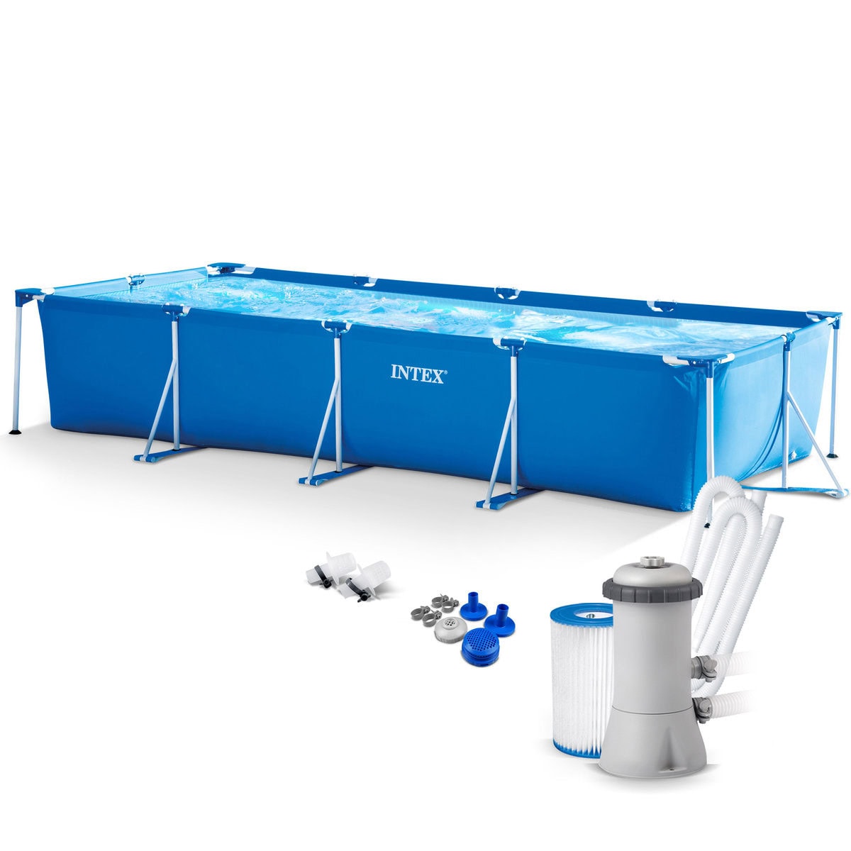 02 Piscina cadru metalic Intex, 450x220x84 cm, 7.100 litri, cu pompa de filtrare Mob360 - imagine 1
