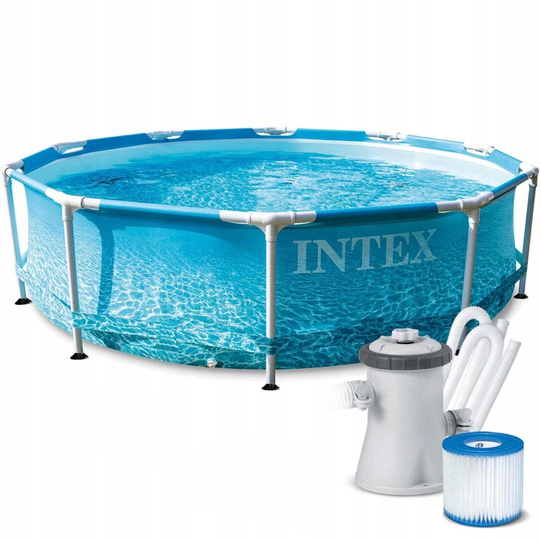465-28208NP-1 Piscina rotunda cu cadru metalic Beachside Metal Frame Intex 28208NP, 305x76 cm, cu pompa filtrare Mob360 - imagine 1
