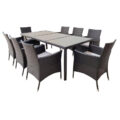 Set mobilier gradina 8 scaune si masa 196x98x73 cm, ratan si cadru otel zincat, blat masa sticla securizata, maro Mob360 - imagine 4