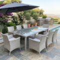 Set mobilier gradina 8 scaune si masa 196x98x73 cm, ratan si cadru otel zincat, blat masa sticla securizata, gri Mob360