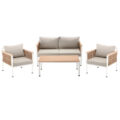 Set mobilier gradina Belgrad 4 piese, cu perne, canapea 2 locuri, 2 fotolii si masa, cadru aluminiu, 129x68x70 cm, bej Mob360 - imagine 2