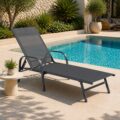 Sezlong pliabil reglabil pentru terasa si balcon, textilena si cadru otel, 195x69x94 cm, gri inchis Mob360