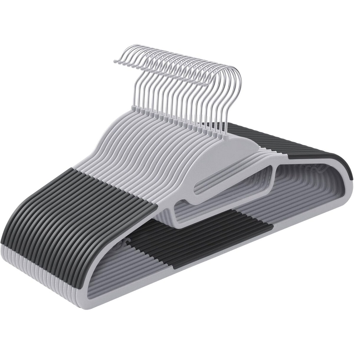 CRP41G-6 Set de 20 de umerase subtiri din plastic, antialunecare, cu deschidere U, carlige rotative 360°, 42 cm, gri Mob360 - imagine 1