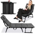 Fotoliu pliabil 2 in 1 tip sezlong, cu 5 pozitii, structura metalica si saltea inclusa, 180x58x89 cm, gri Mob360 - imagine 4