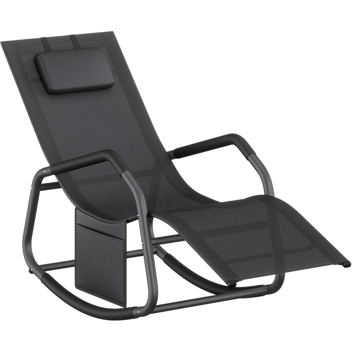 GCB230B01-3 Sezlong balansoar gradina, cu tetiera reglabila si buzunar lateral, cadru otel, maxim 150 kg, 151x56x97 cm, negru Mob360 - imagine 1