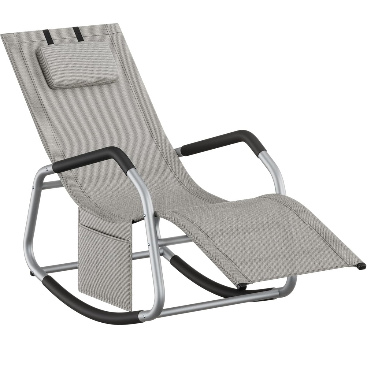 GCB230G01-10 Sezlong balansoar gradina, cu tetiera reglabila si buzunar lateral, cadru otel, maxim 150 kg, 151x56x97 cm, gri Mob360 - imagine 1