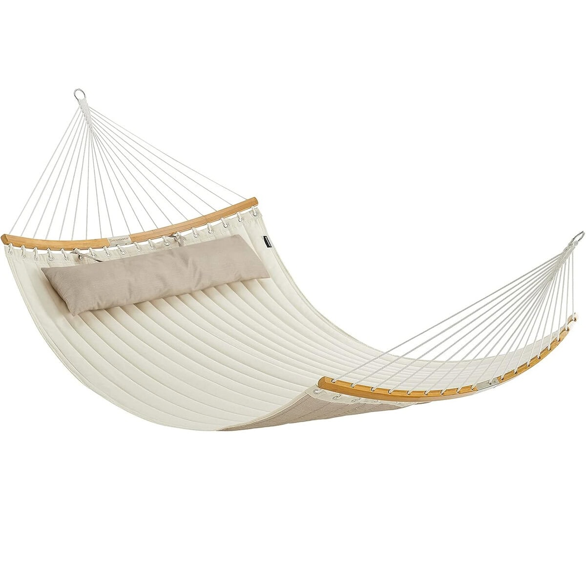 GDC34BE-8 Hamac dublu cu bare curbate din bambus, perna inclusa, maxim 225 kg, 200x140 cm, crem Mob360 - imagine 1