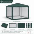 Set 4 pereti pentru pavilion gradina cu plasa tantari si acoperis, material PE 100 g/m2, 300x200 cm, verde Mob360