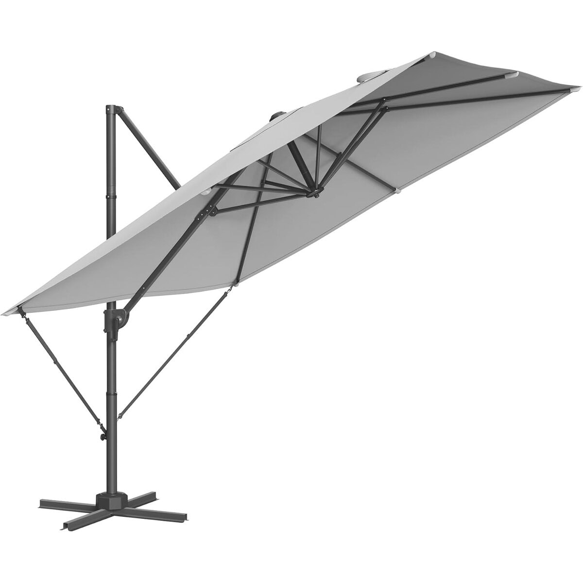GPU057G01-2 Umbrela de gradina cu manivela tip pendul 270x270 cm, UPF 50+, rotire 360°, inclinare reglabila, gri deschis Mob360 - imagine 1