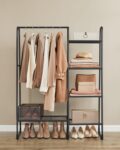 Cuier cu 5 rafturi si bara pentru haine, structura metalica, stil industrial, 40x102x153 cm, negru Mob360 - imagine 4