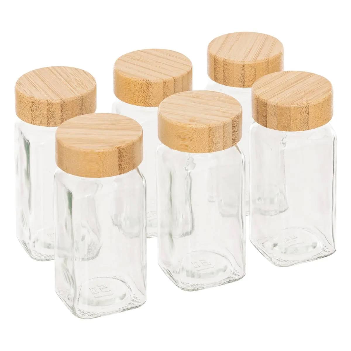 JJ-209279-1 Set 6 borcane condimente 5Five, din sticla cu capac bambus, 120 ml fiecare Mob360 - imagine 1