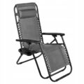 Sezlong pliabil cu suport si buzunar lateral, tetiera reglabila, textilene, 65x90x110 cm, gri Mob360
