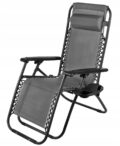 Sezlong pliabil cu suport si buzunar lateral, tetiera reglabila, textilene, 65x90x110 cm, gri Mob360 - imagine 3