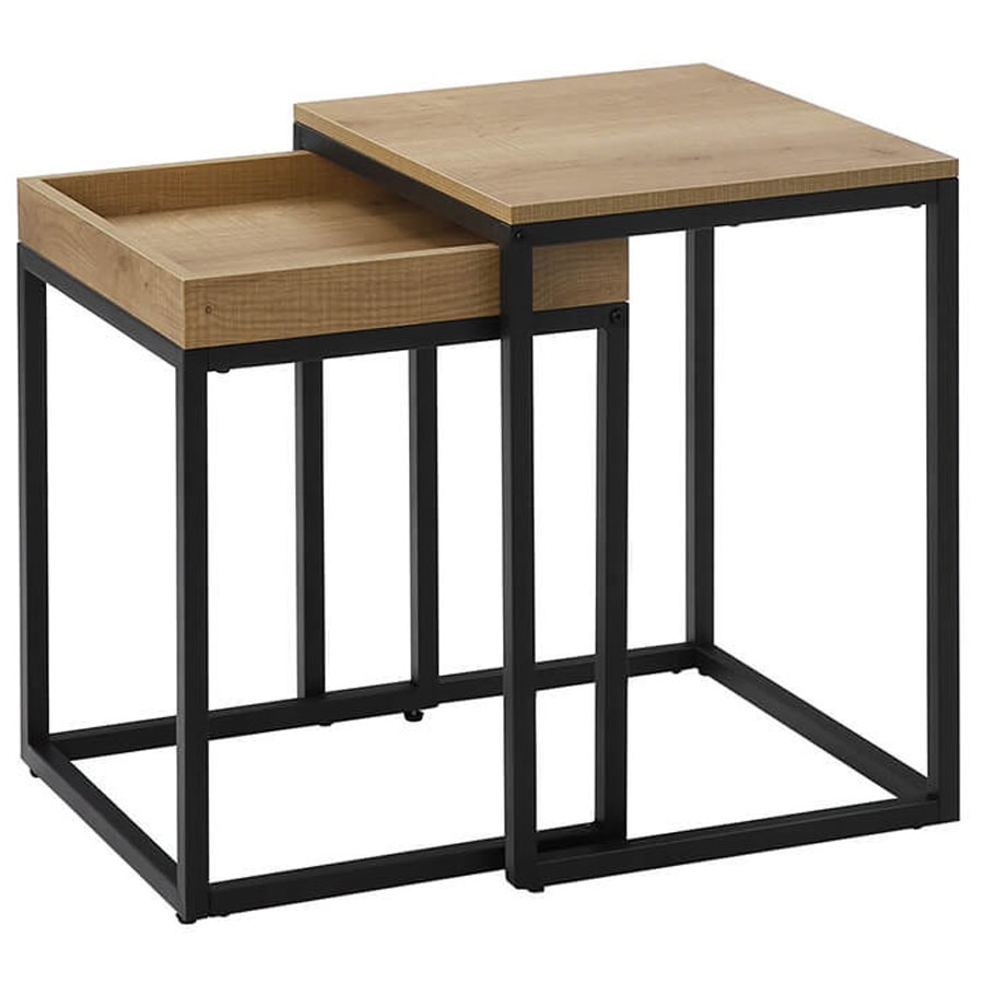 LNT02N-3 VASAGLE Set 2 masute de cafea suprapozabile, blat din PAL si cadru metalic, 55x40x45 cm, maro natur Mob360 - imagine 1