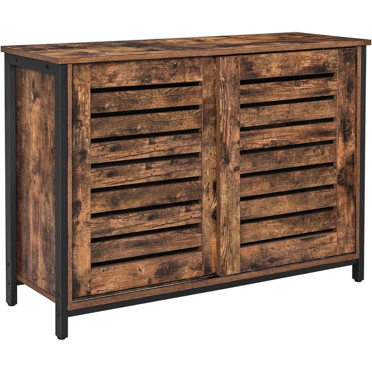 LSC081B01-8 VASAGLE Comoda cu usi glisante pentru bucatarie sau living, cadru metalic, stil industrial, 100x35x70 cm, maro rustic Mob360 - imagine 1
