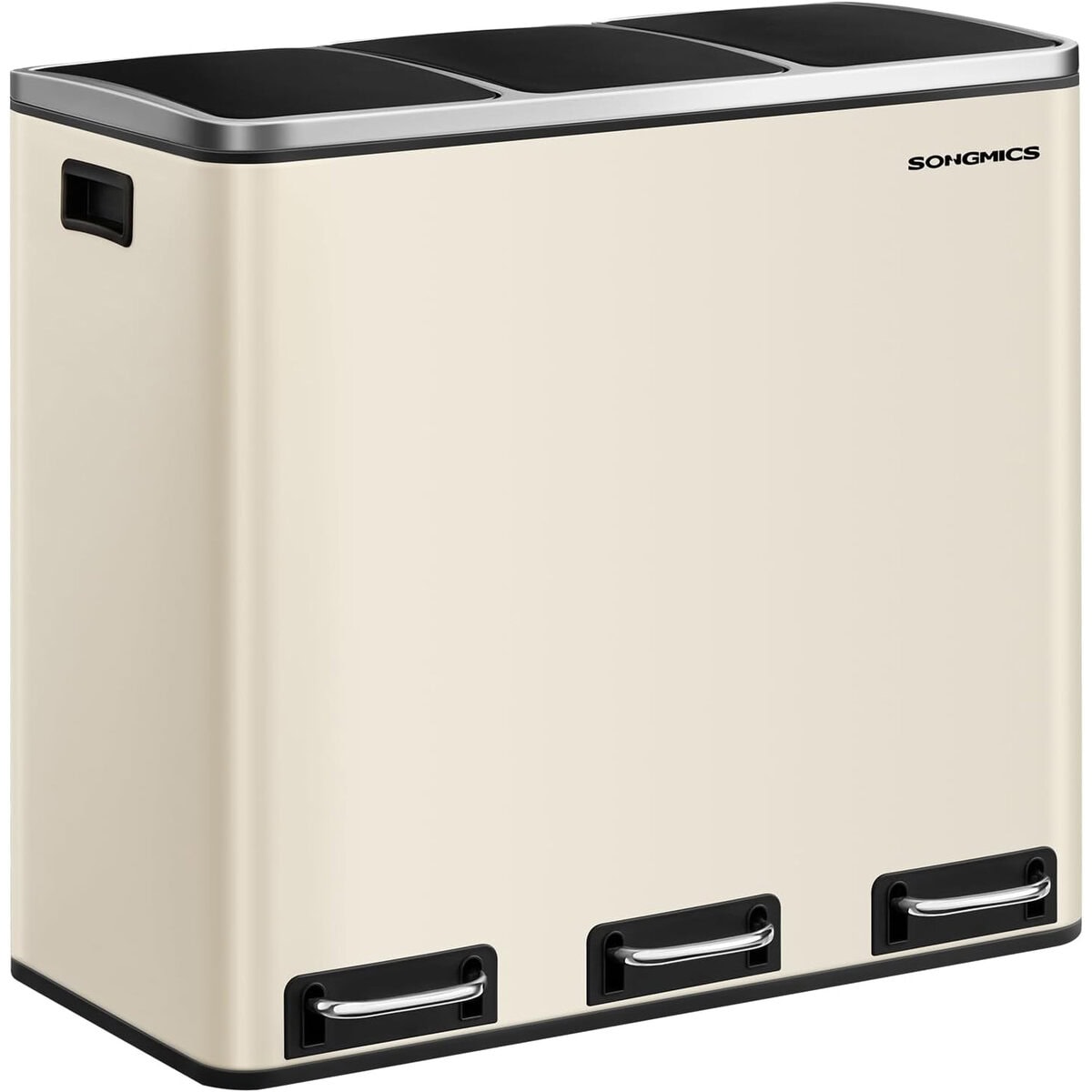 LTB054A02-7 Cos de gunoi colectare selectiva cu 3 compartimente 3 x 18L, capace soft close, pedale, otel, 61x32x56 cm, bej Mob360 - imagine 1
