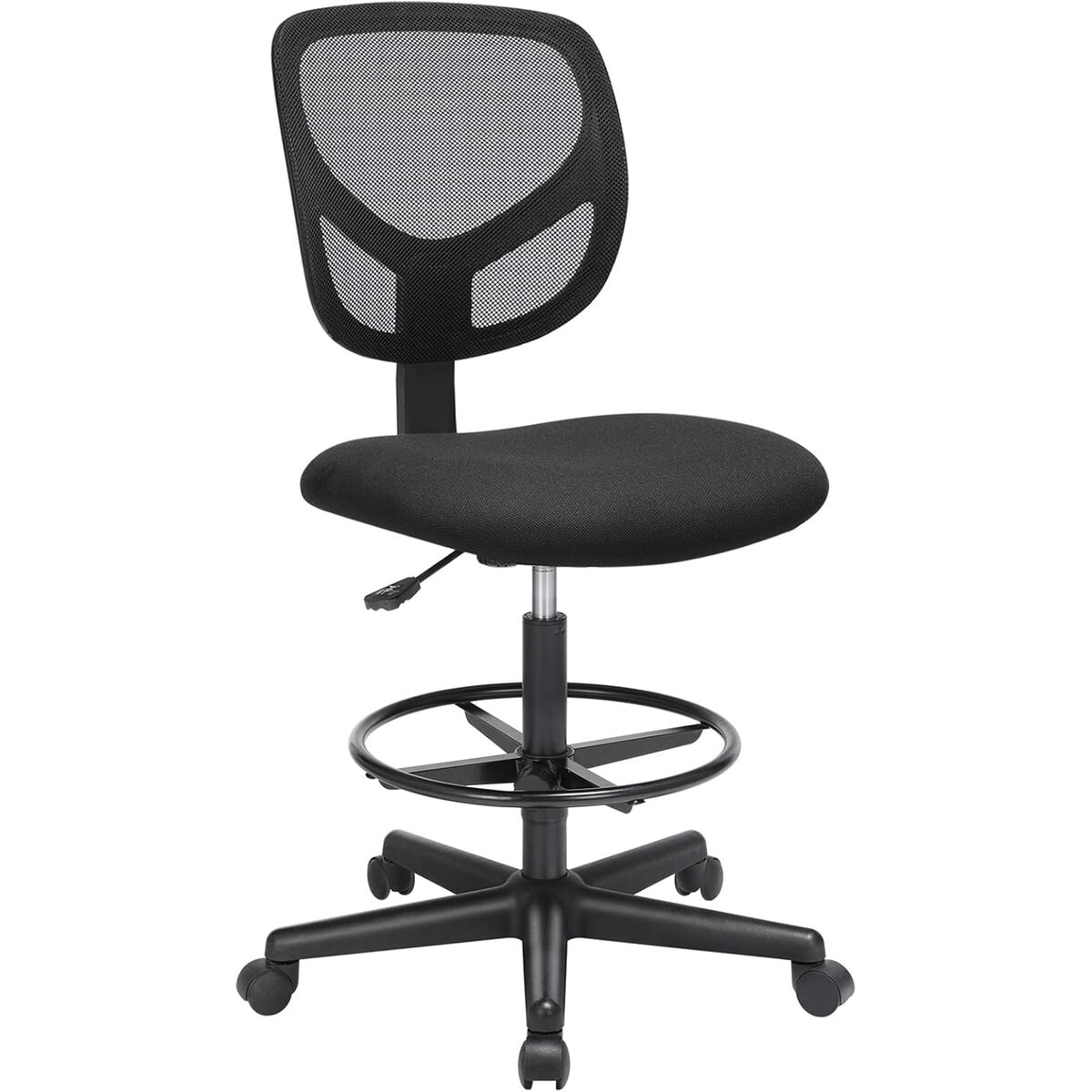 OBN15BK-7 Scaun de birou inalt pentru atelier sau studio, fara brate, cu suport picioare, reglabil pe inaltime, 64x64x117 cm, negru Mob360 - imagine 1